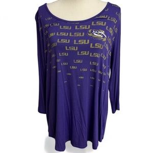 LSU Tigers Hi Lo Embellished Long Sleeve Shirt Plus Size 1X NWT Ladies